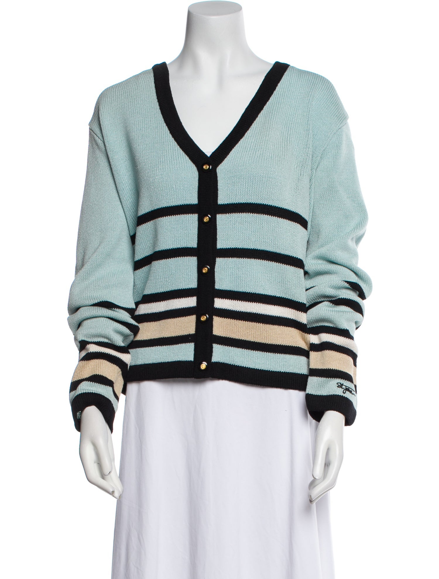 St. John Sport Striped V-Neck Sweater