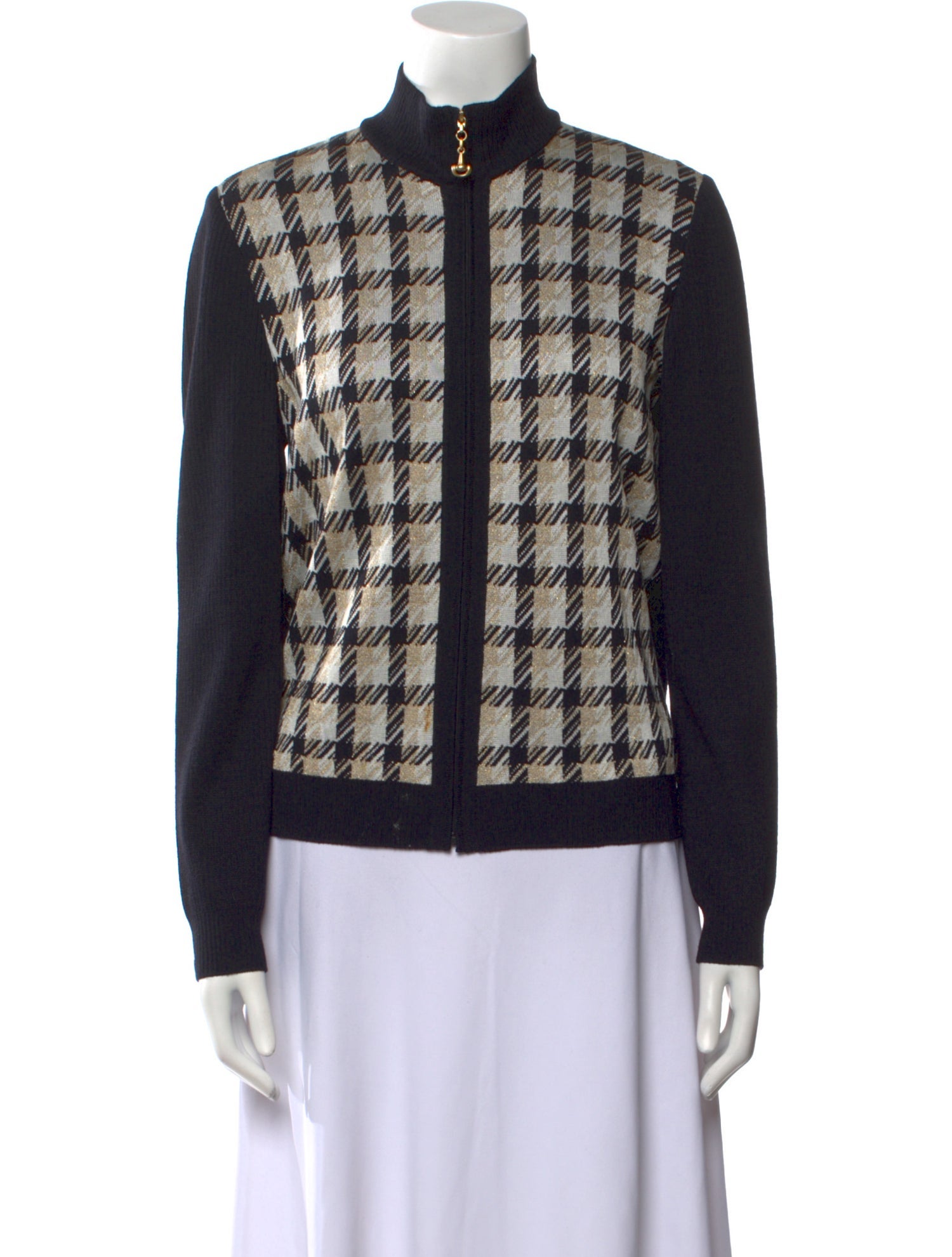 St. John Sport Plaid Print Mock Neck Sweater