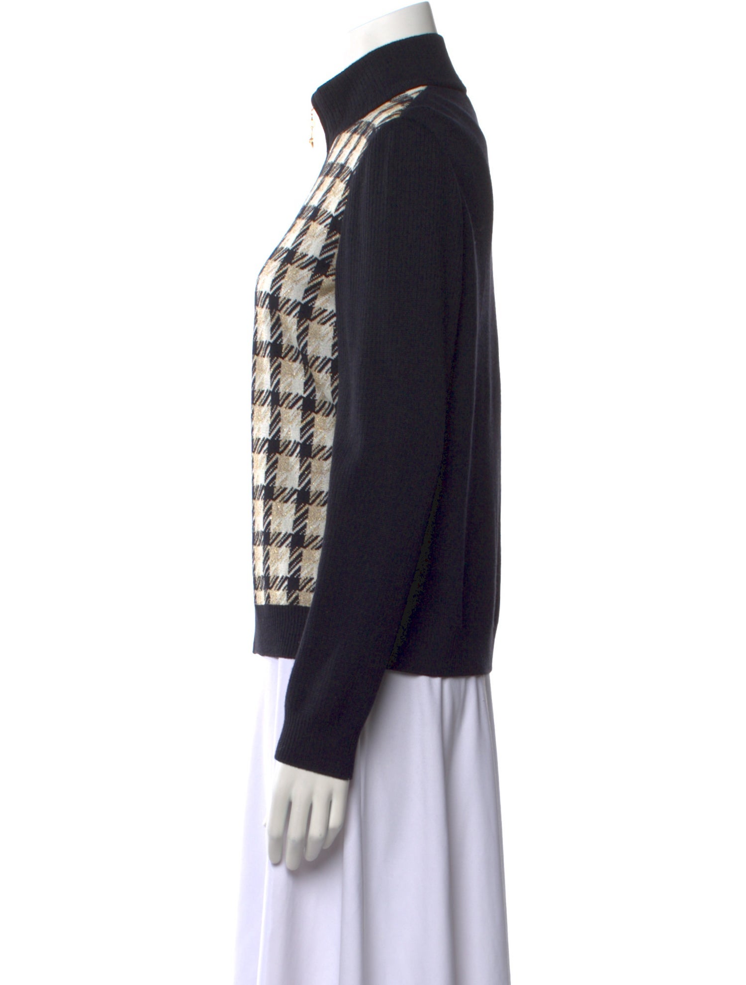 St. John Sport Plaid Print Mock Neck Sweater