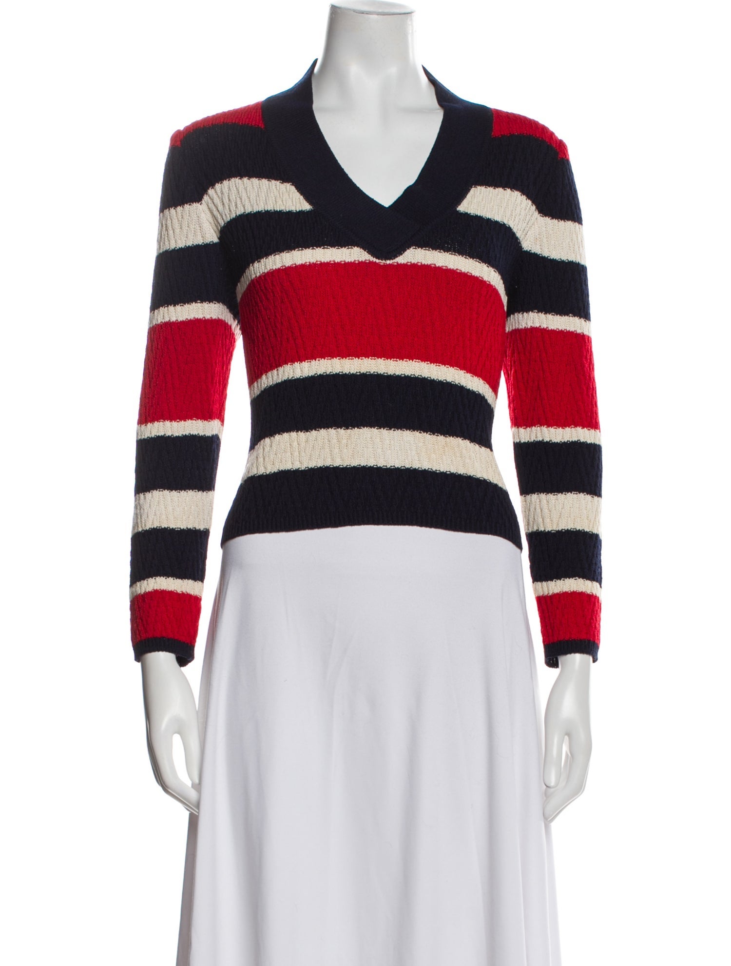 St. John Sport Striped V-Neck Sweater