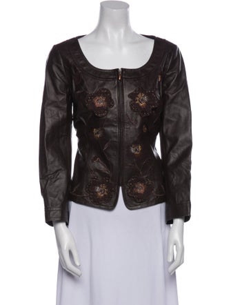St. John Sport Leather Floral Print Evening Jacket