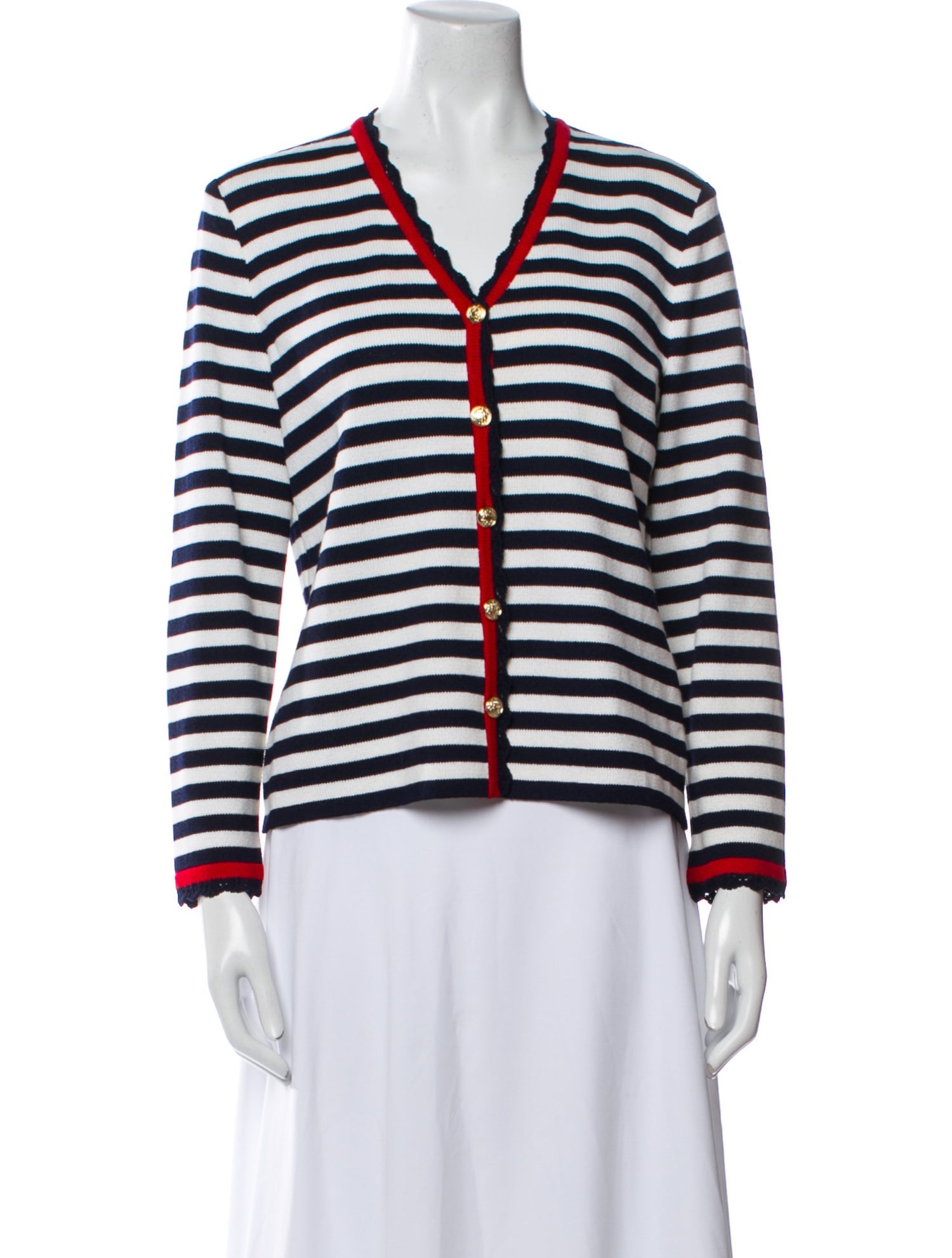 St. John Sport Striped V-Neck Sweater