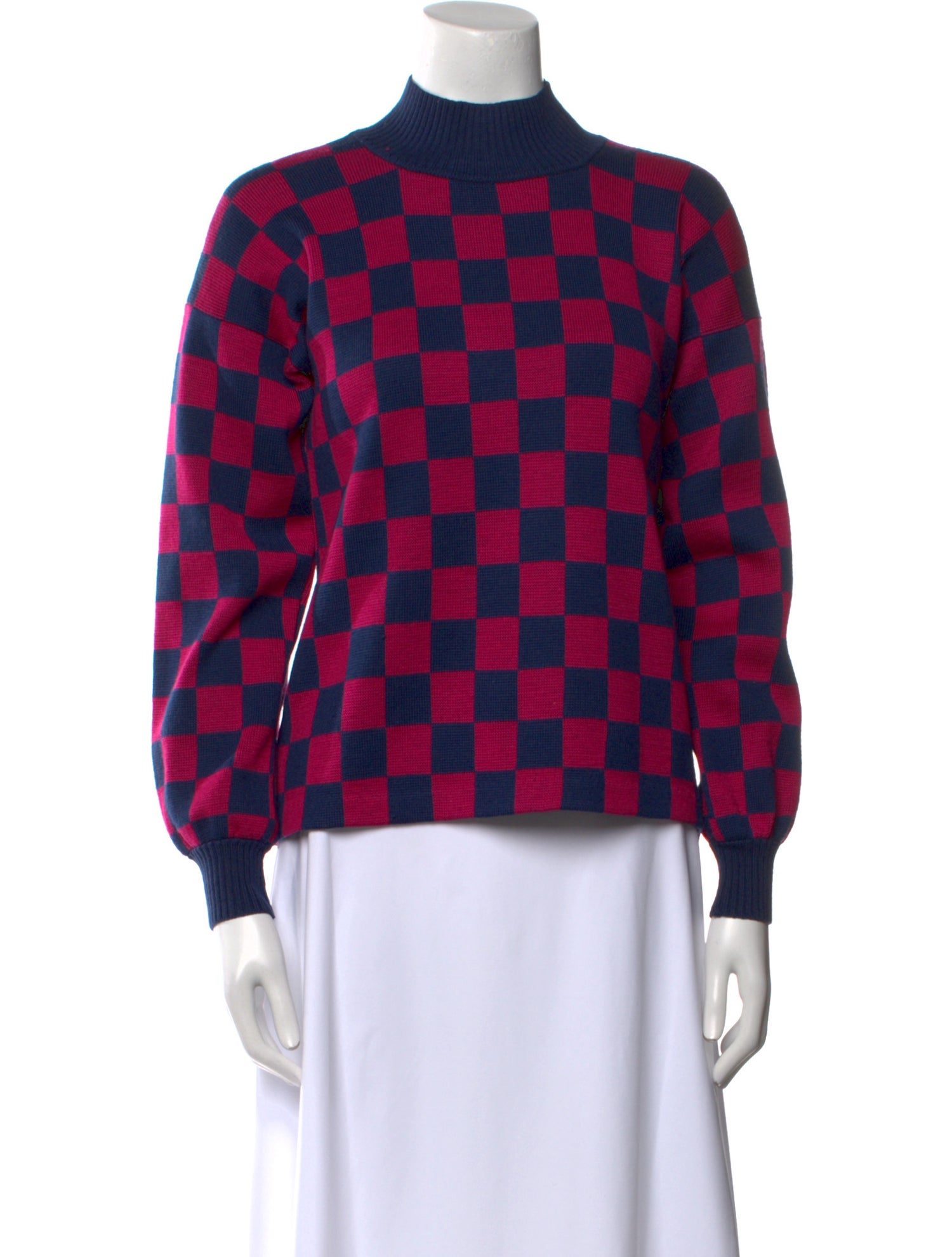 St. John Sport Plaid Print Mock Neck Sweater