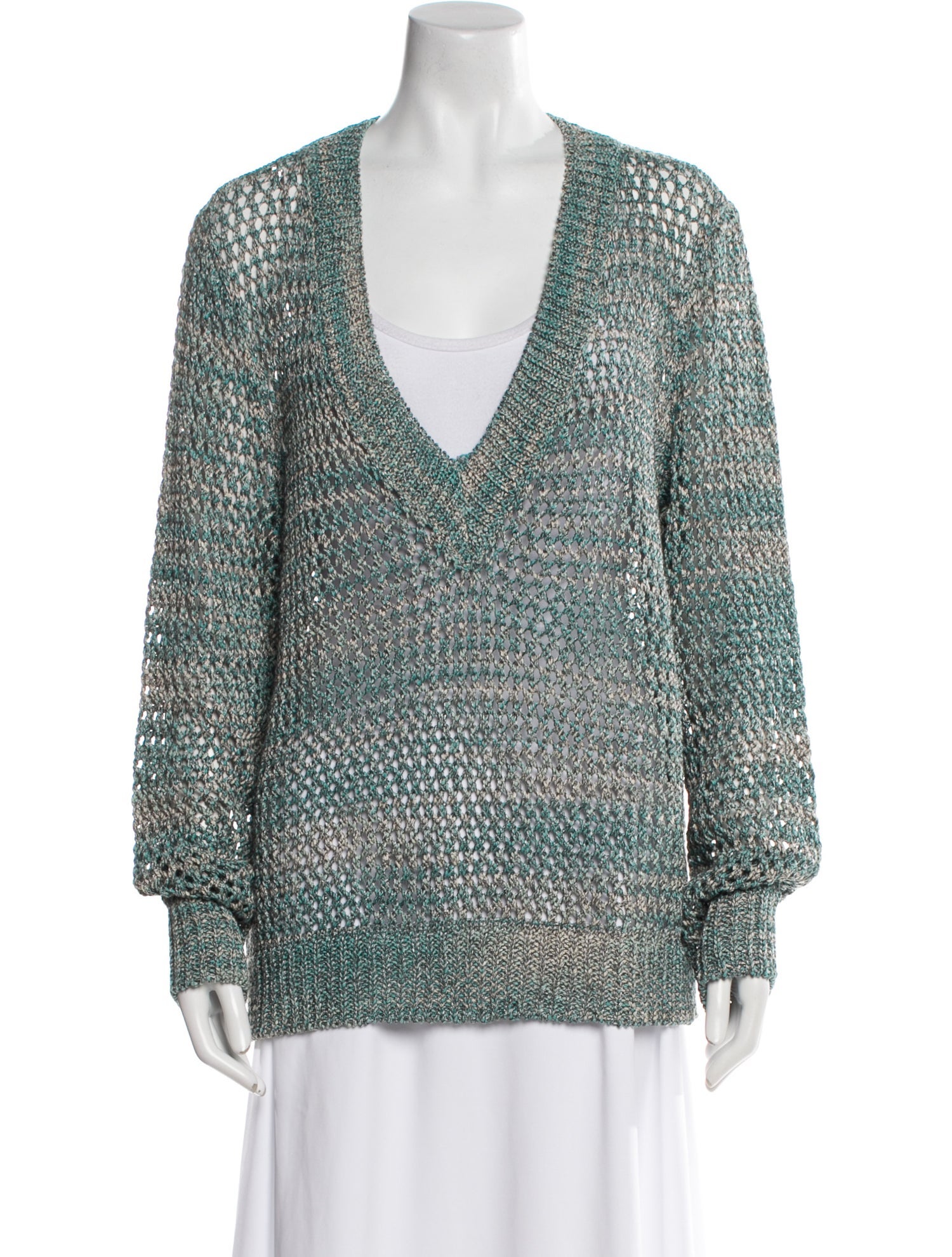 St. John Sport Striped V-Neck Sweater