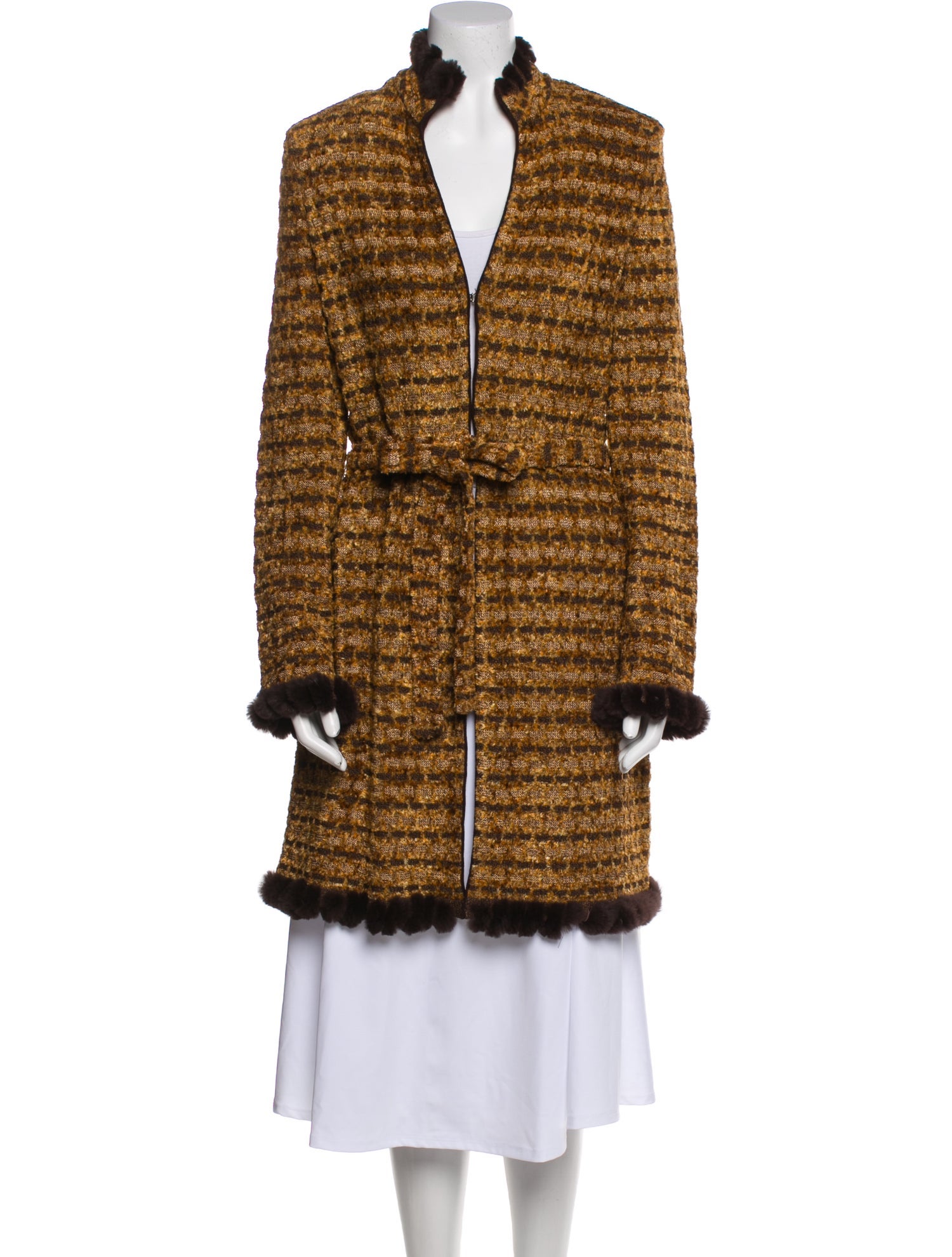 St. John Sport Tweed Pattern Faux Fur Coat