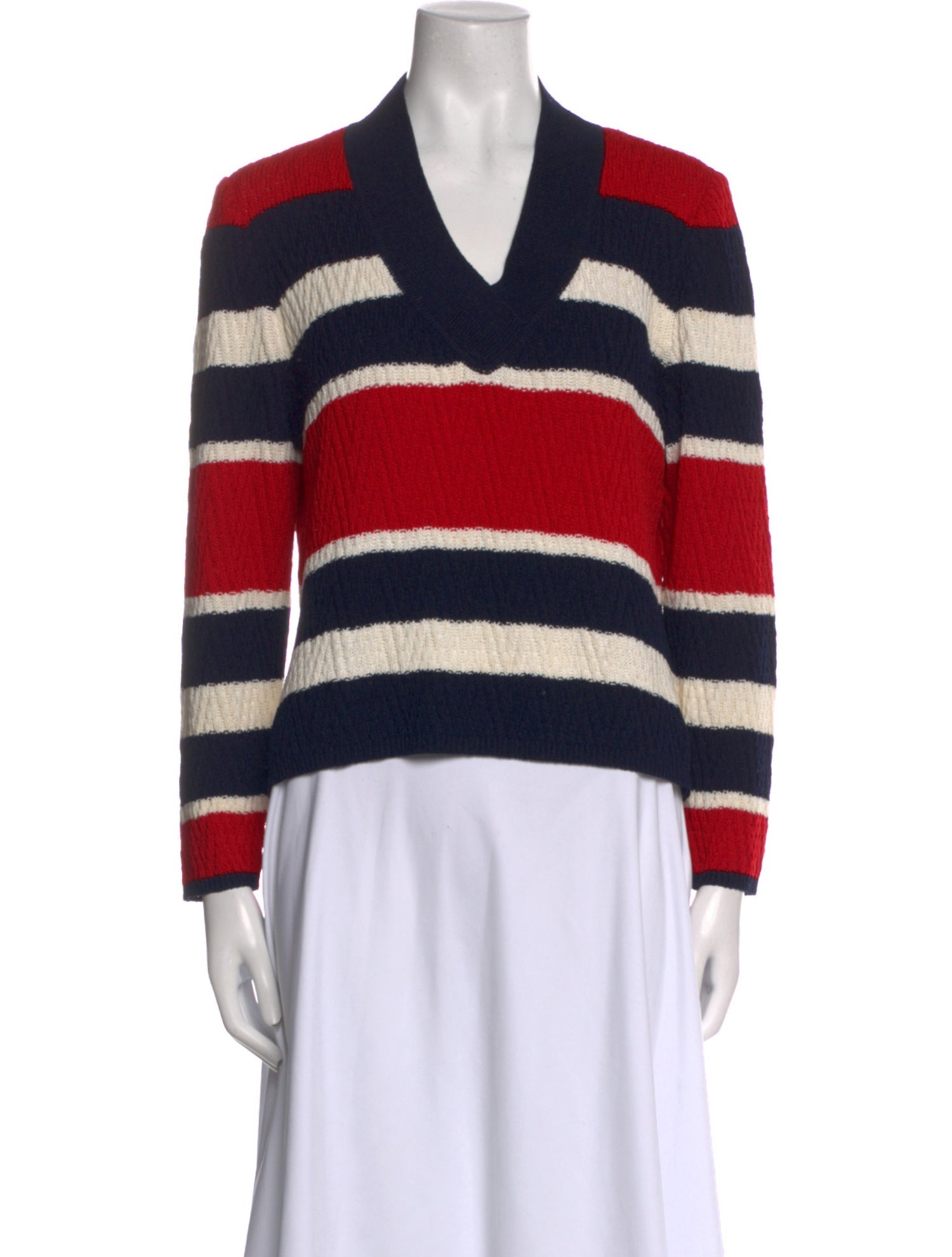 St. John Sport Striped V-Neck Sweater
