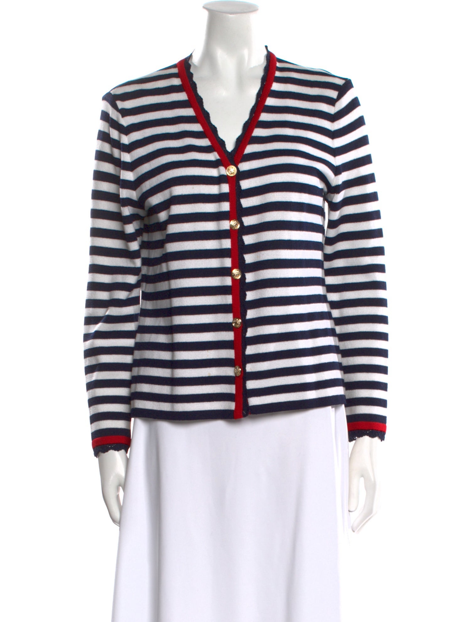 St. John Sport Striped V-Neck Sweater