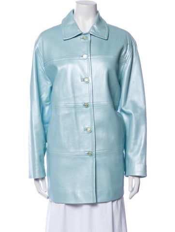 Pre-owned St John Leather Coat In Blue