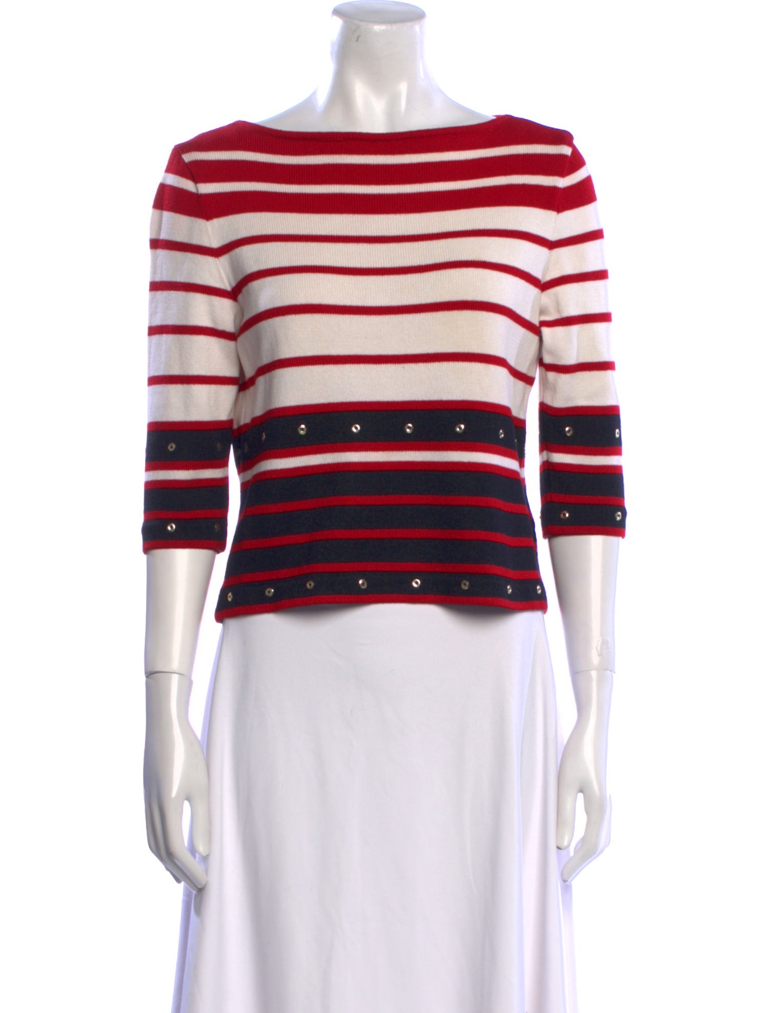 St. John Sport Striped Bateau Neckline Sweater