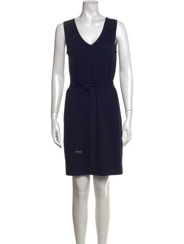 Pre-owned St John V-neck Knee-length Dress In Blue