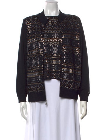Pre-owned St John Wool Graphic Print Sweater In Black