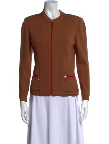 Pre-owned St John Wool Open Front Sweater In Brown