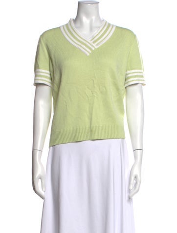 Pre-owned St John Wool Striped Sweater In Green