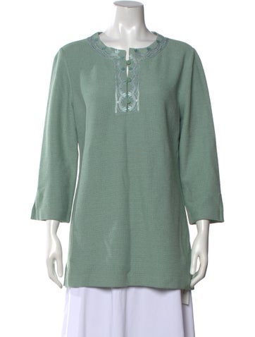 Pre-owned St John Wool Crew Neck Sweater In Green