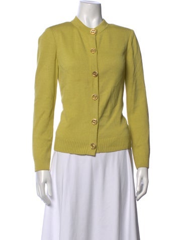 Pre-owned St John Wool Open Front Sweater In Green