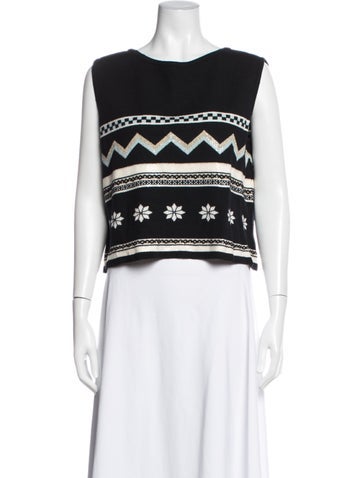 Pre-owned St John Graphic Print Crew Neck Sweater In Black