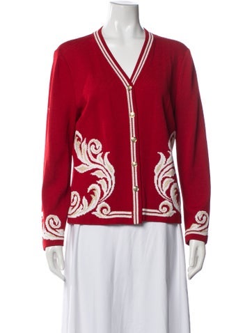 Pre-owned St John Wool V-neck Sweater In Red