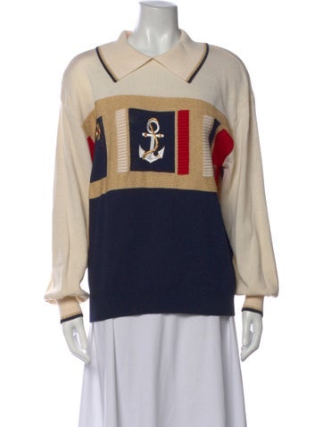 Pre-owned St John Graphic Print Sweater In Blue/neutrals