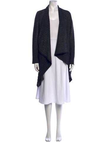 Pre-owned St John Tweed Pattern Open Front Sweater In Black/blue