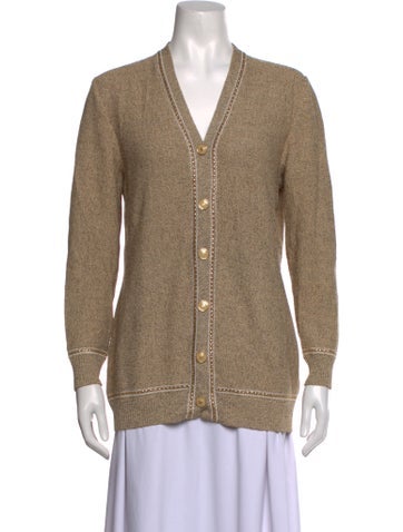 Pre-owned St John Tweed Pattern V-neck Sweater In Neutrals