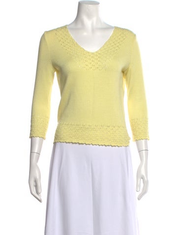 Pre-owned St John Wool V-neck Sweater In Yellow