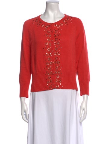 Pre-owned St John Wool Floral Print Sweater In Orange