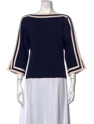 Pre-owned St John Wool Striped Sweater In Blue