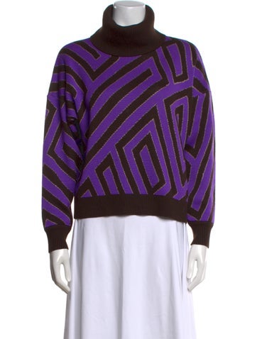 Pre-owned St John Striped Turtleneck Sweater In Purple