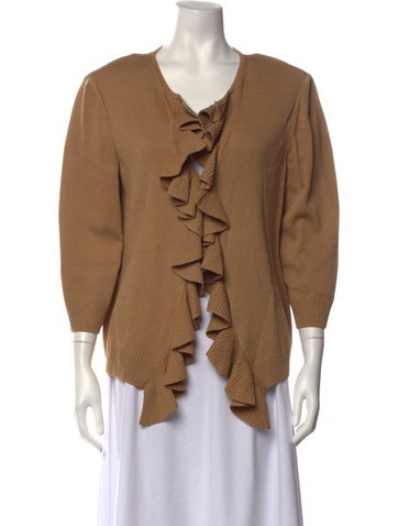 Pre-owned St John Wool Open Front Sweater W/ Tags In Brown