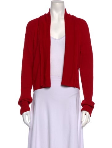 Pre-owned St John Wool Open Front Sweater In Red