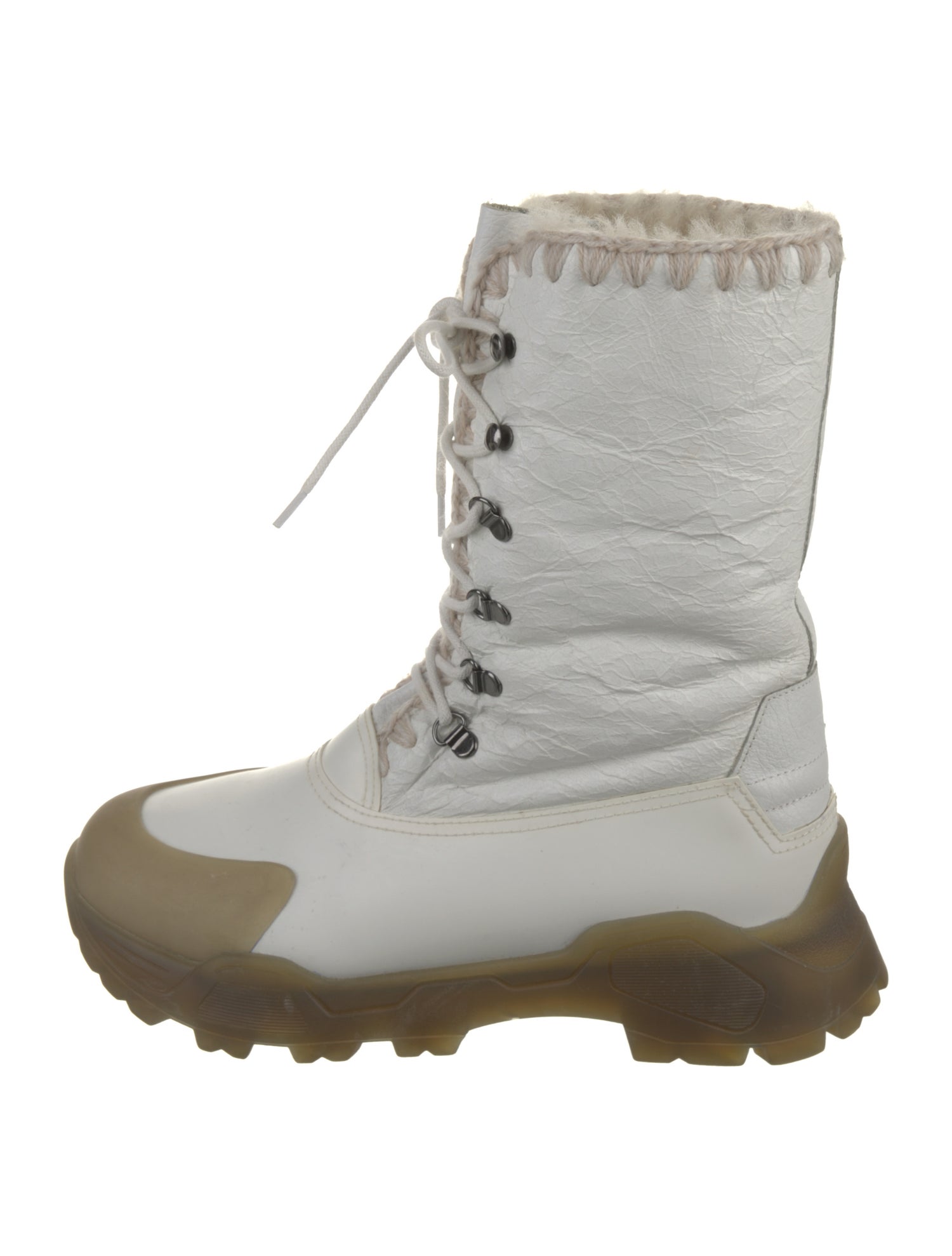 St. Moritz Leather Faux Fur Trim Lace-Up Boots