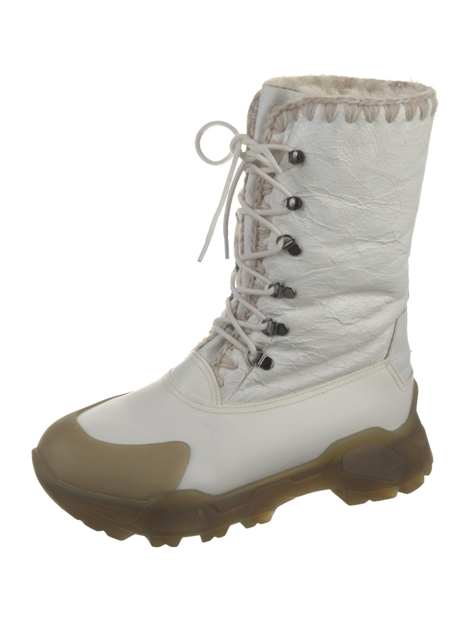 St. Moritz Leather Faux Fur Trim Lace-Up Boots