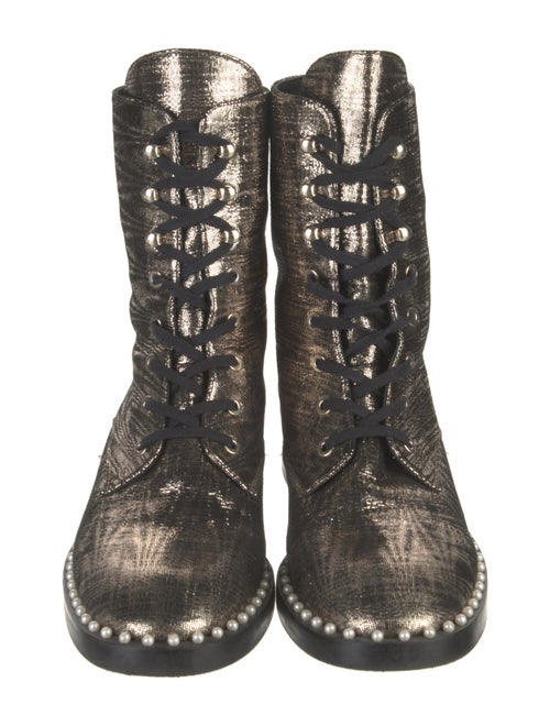 Stuart Weitzman Faux Pearl Accents Leather Combat Boots