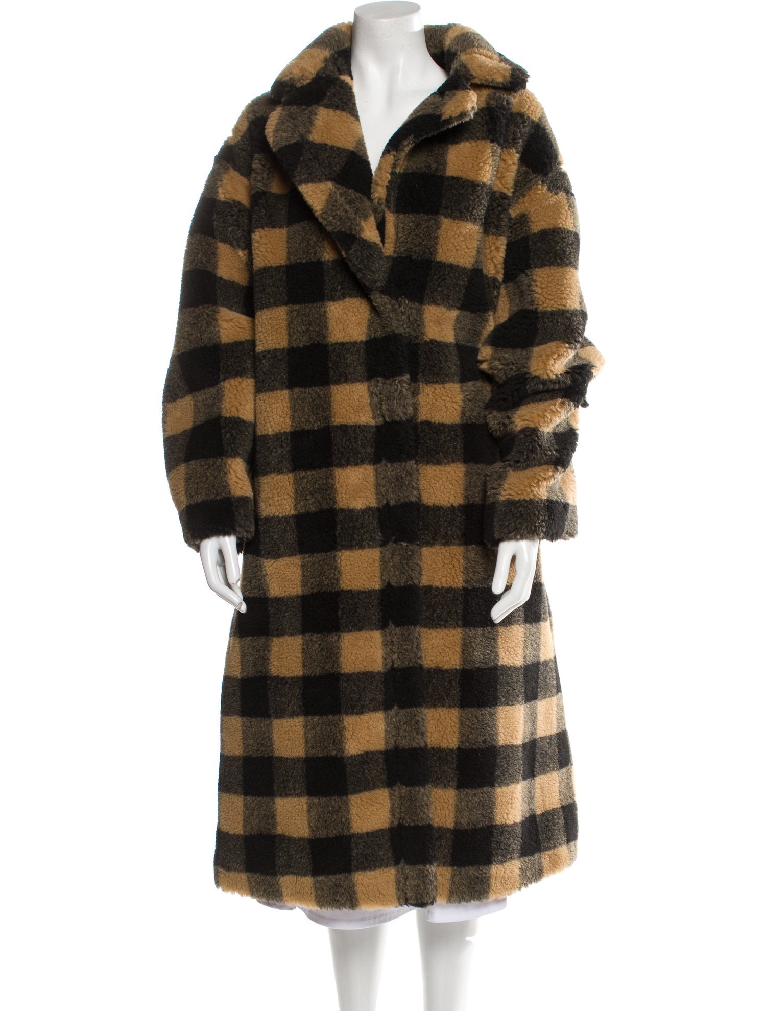 STAND STUDIO Plaid Print Faux Fur Coat