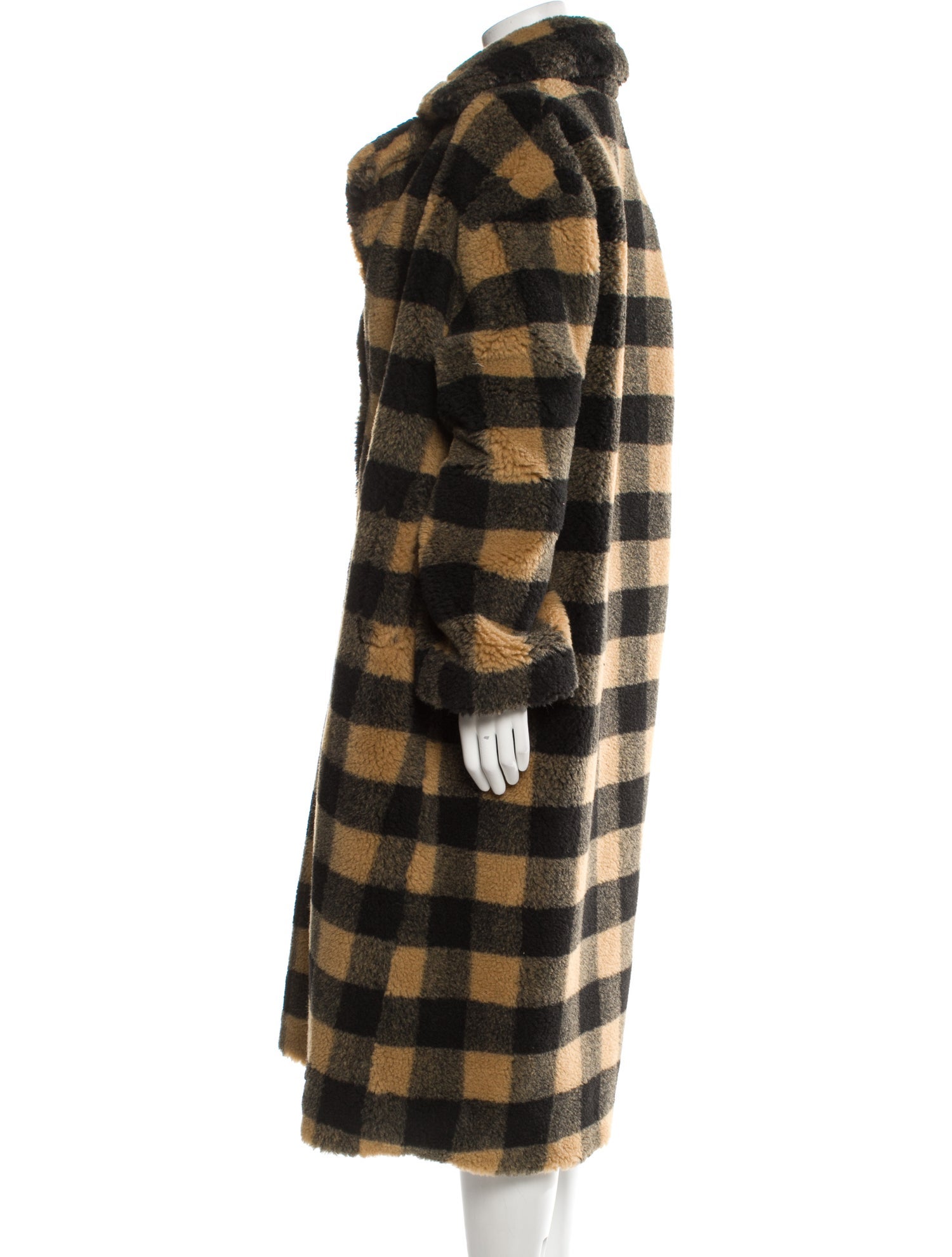 STAND STUDIO Plaid Print Faux Fur Coat