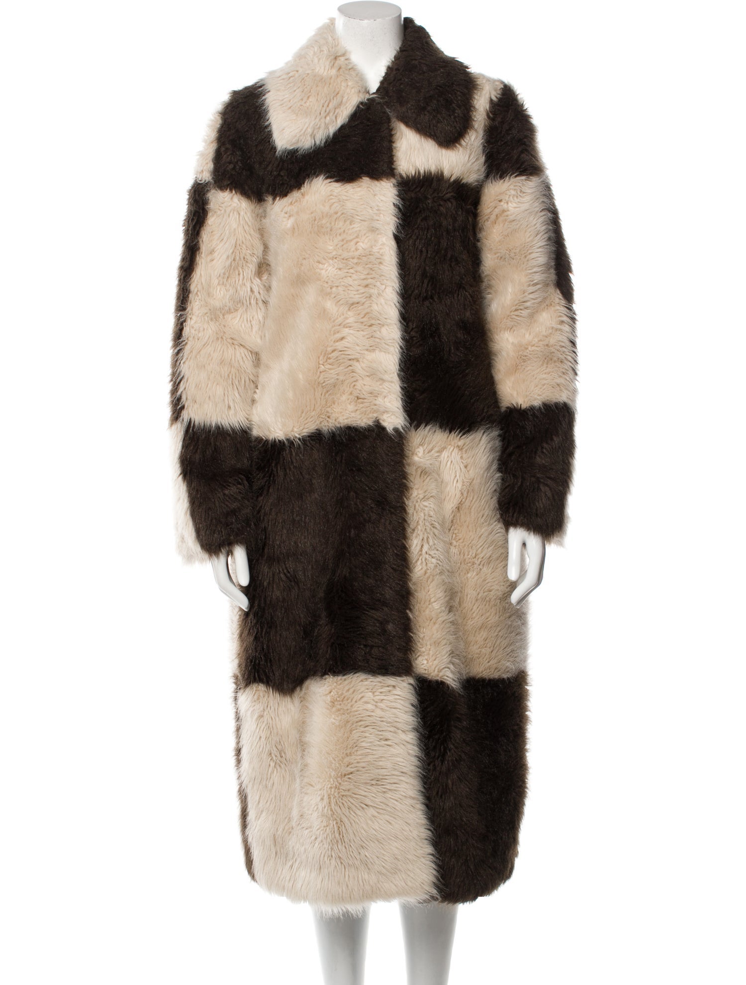 STAND STUDIO Colorblock Pattern Faux Fur Coat