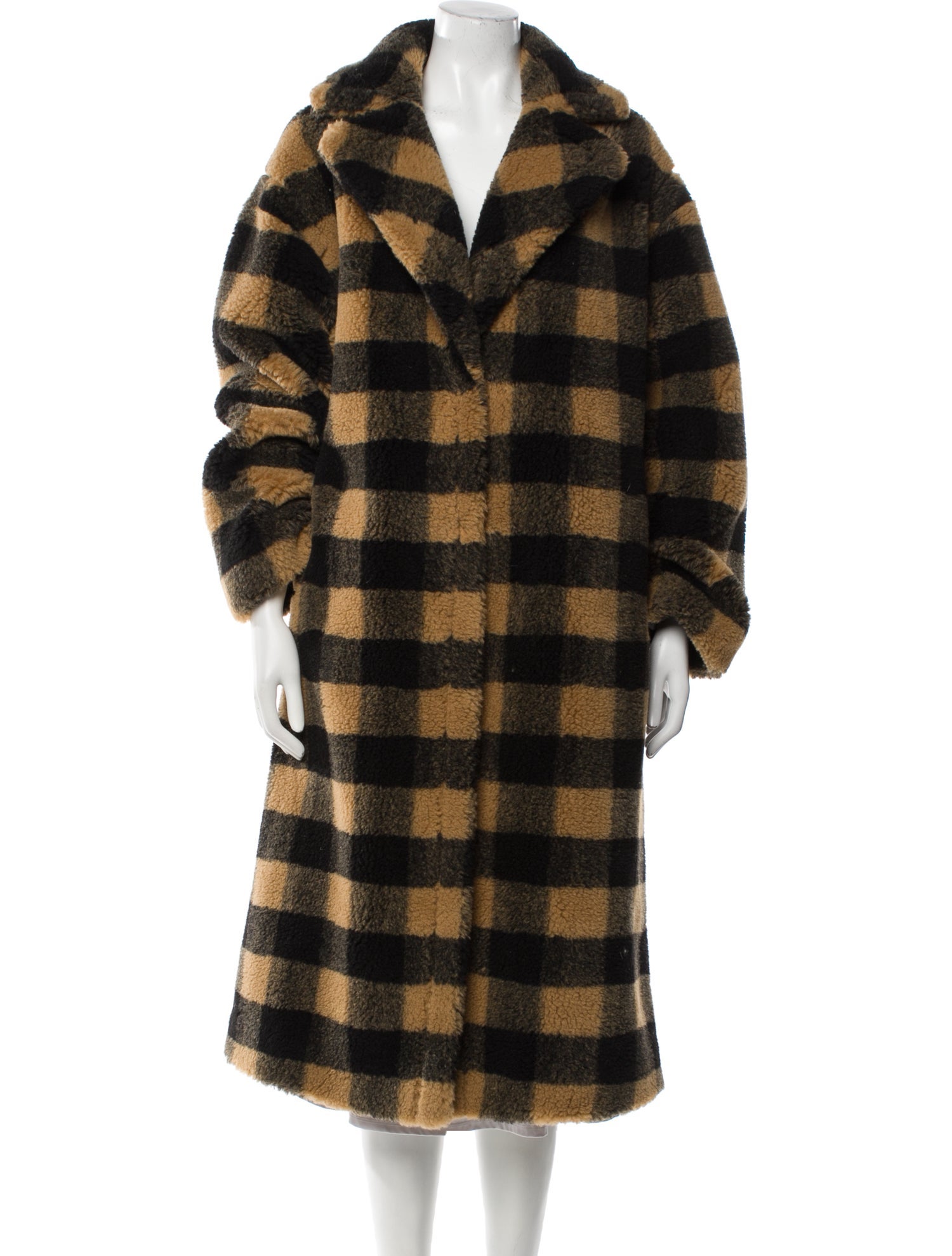 STAND STUDIO Plaid Print Faux Fur Coat