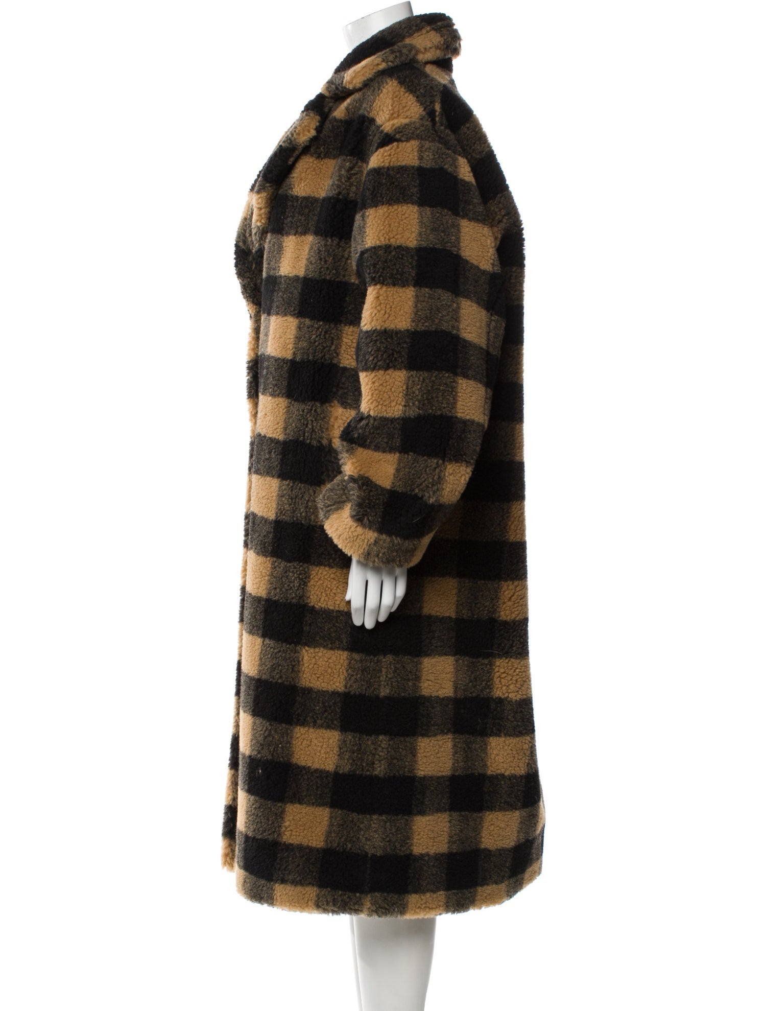 STAND STUDIO Plaid Print Faux Fur Coat