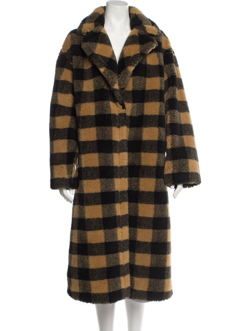 STAND STUDIO Faux Fur Plaid Print Faux Fur Coat