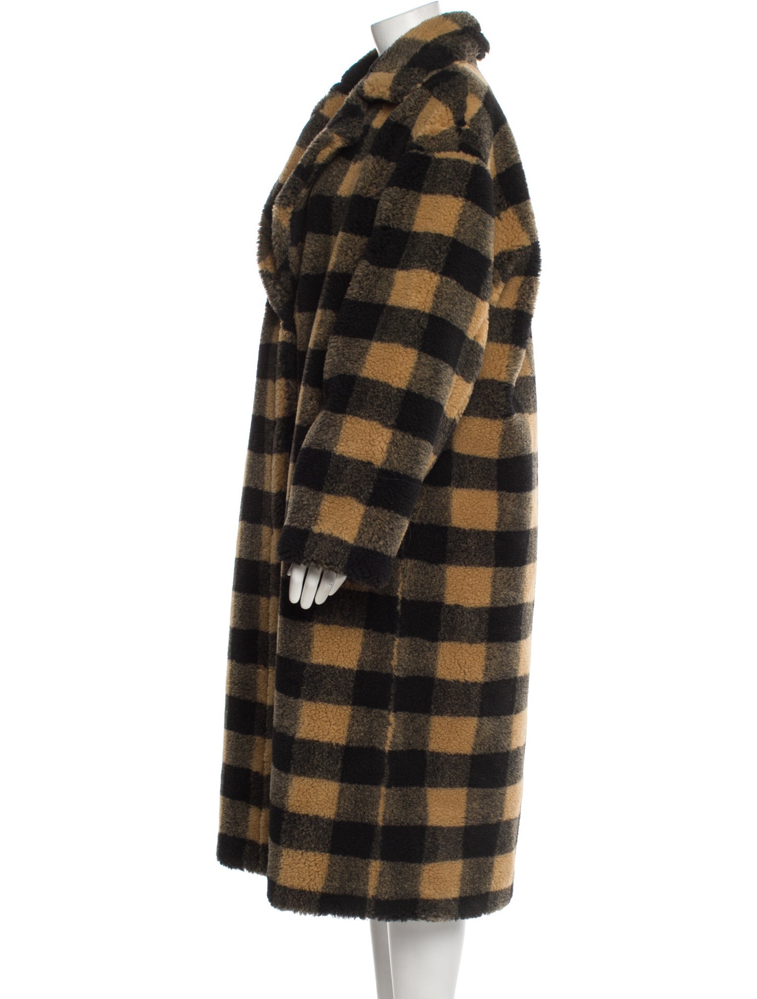 STAND STUDIO Faux Fur Plaid Print Faux Fur Coat