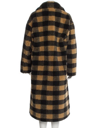 STAND STUDIO Faux Fur Plaid Print Faux Fur Coat