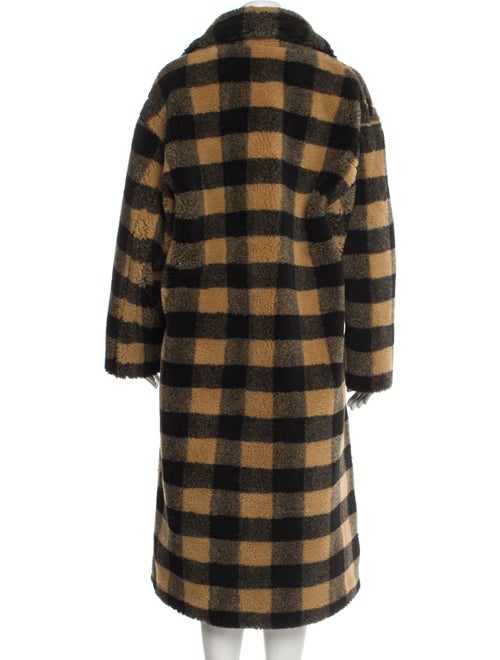 STAND STUDIO Faux Fur Plaid Print Faux Fur Coat