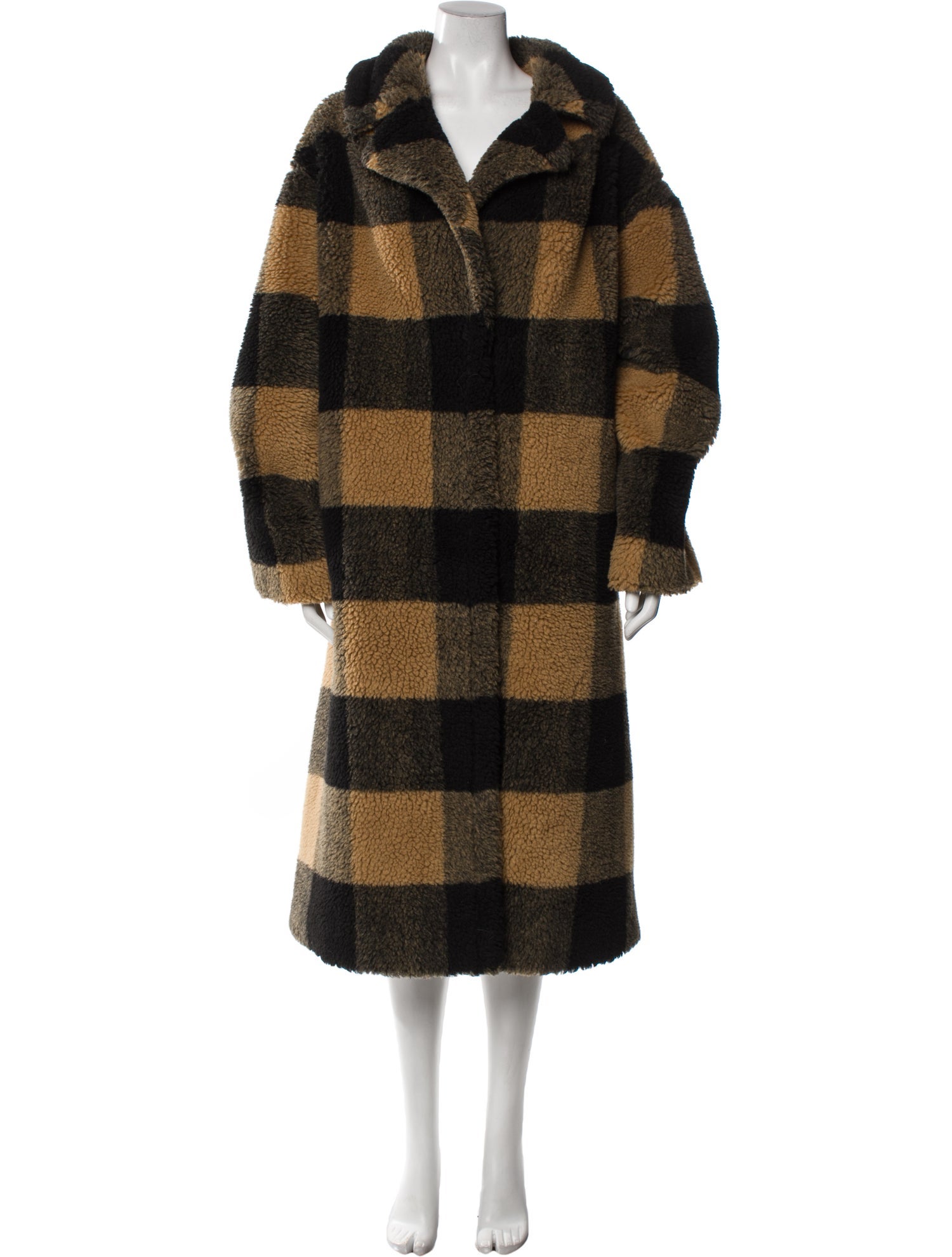 STAND STUDIO Plaid Print Faux Fur Coat