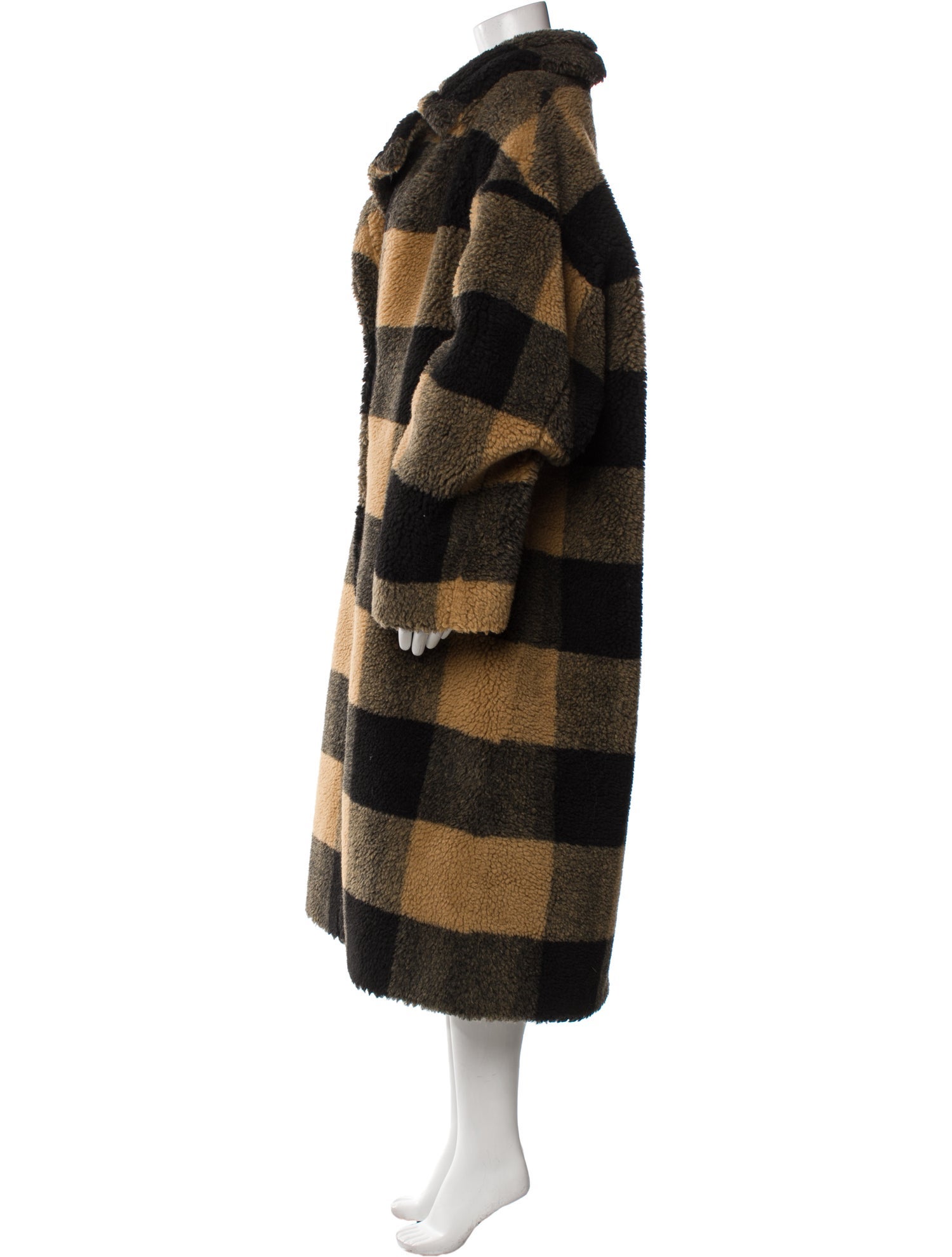 STAND STUDIO Plaid Print Faux Fur Coat