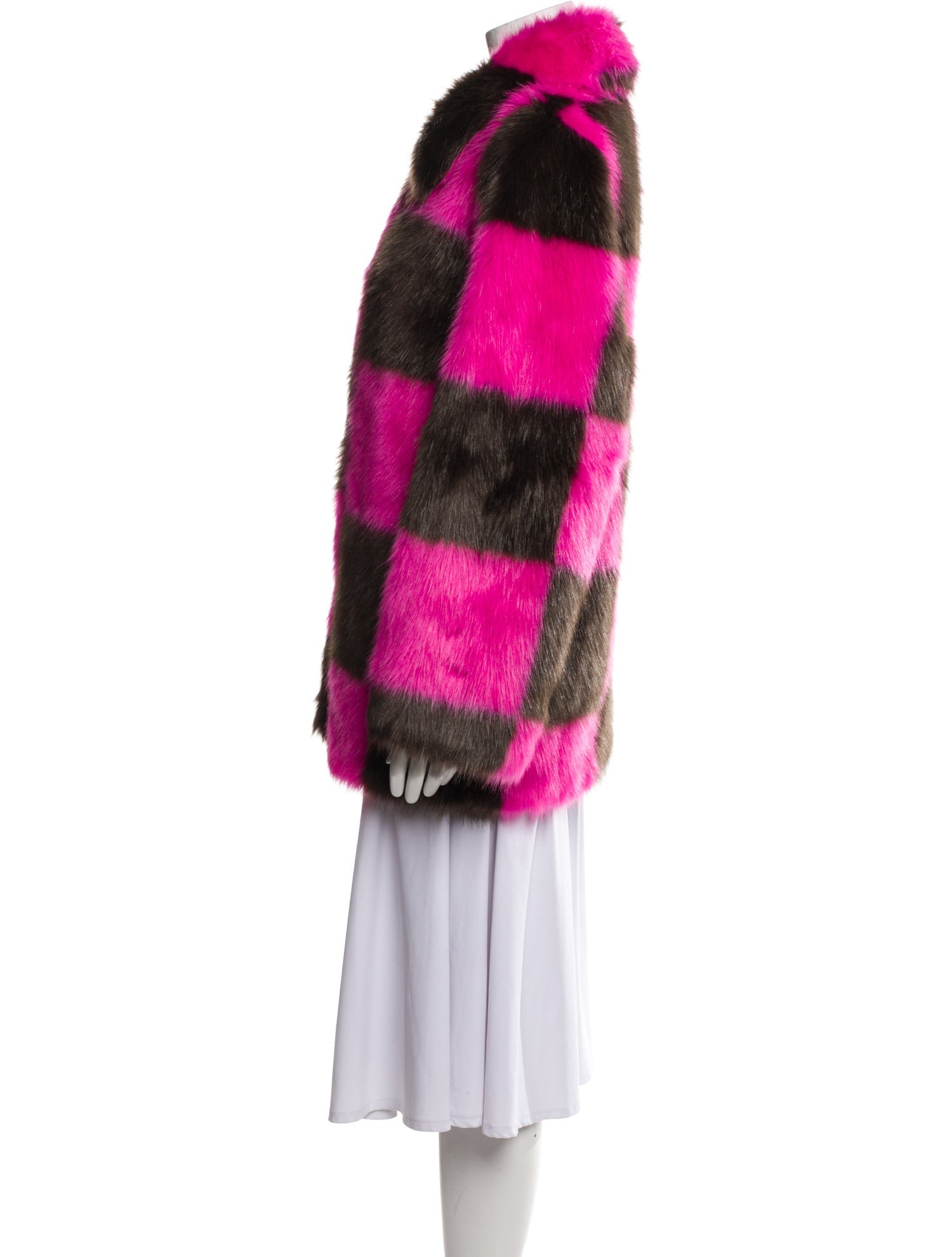 STAND STUDIO Plaid Print Faux Fur Coat