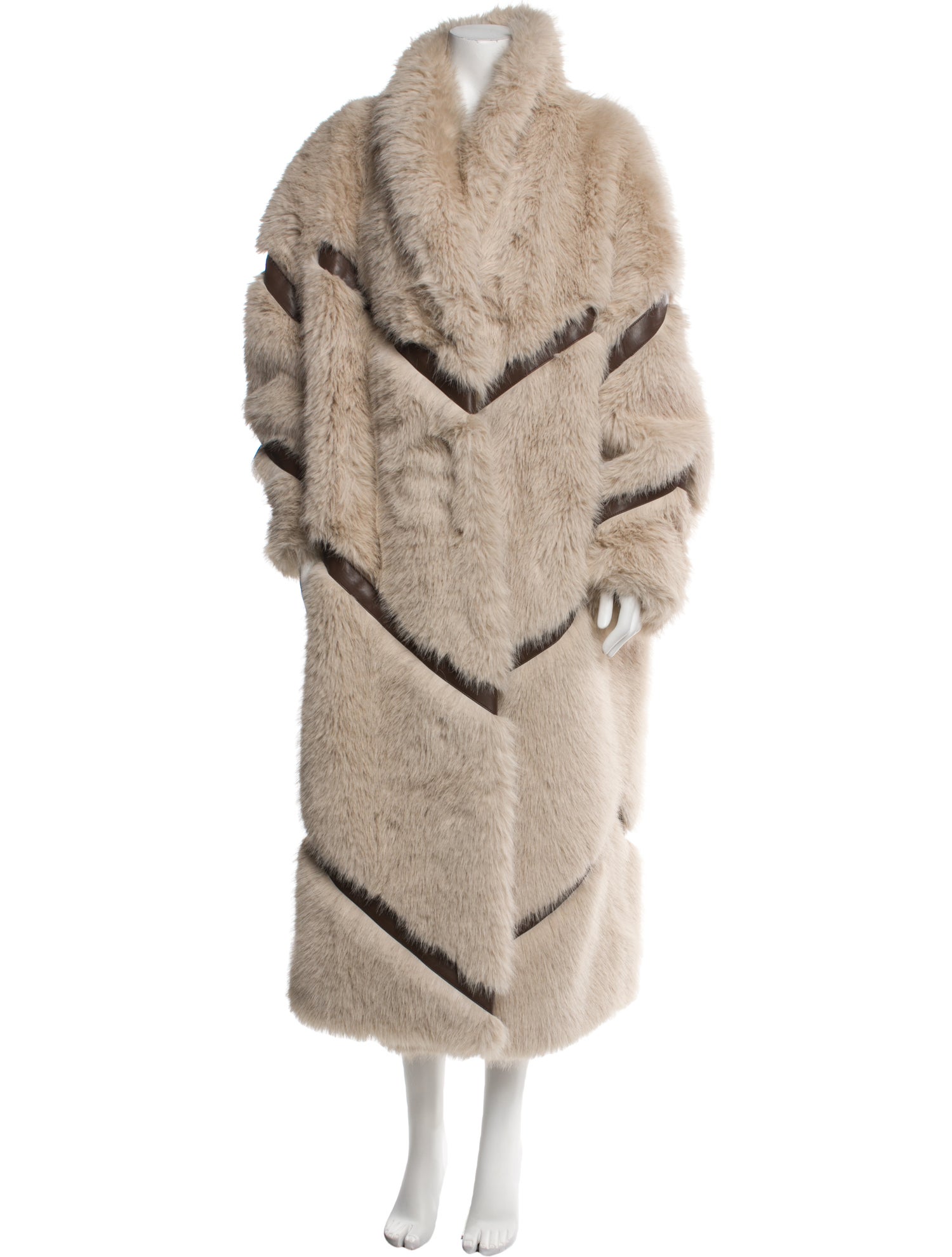 STAND STUDIO Striped Faux Fur Coat
