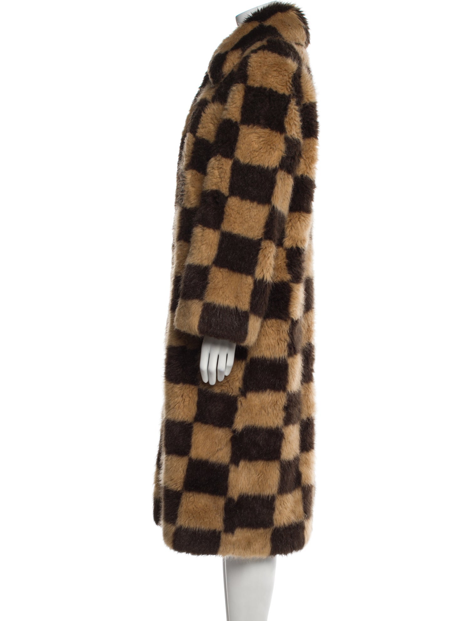 STAND STUDIO Faux Fur Colorblock Pattern Faux Fur Coat