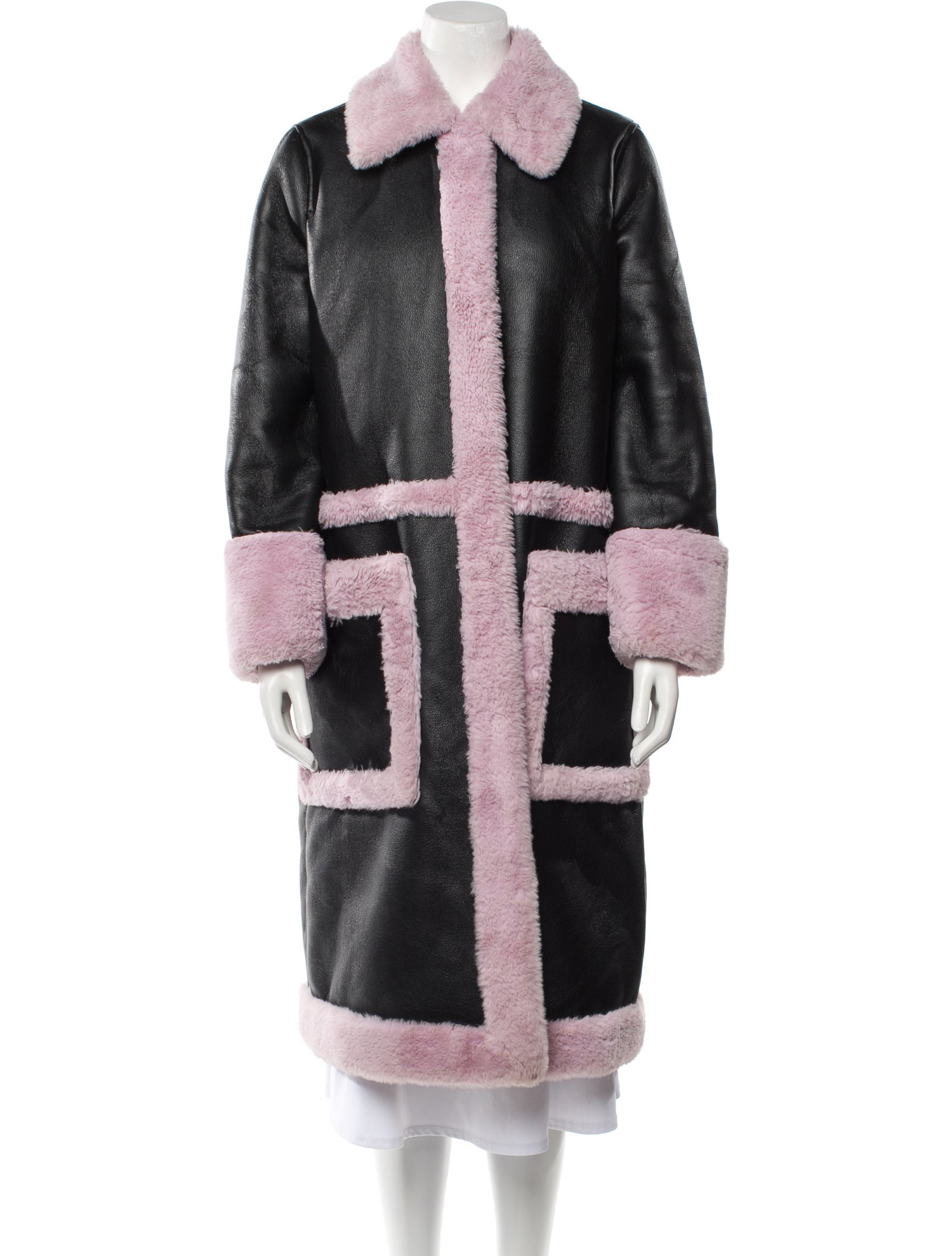 STAND STUDIO Colorblock Pattern Faux Fur Coat