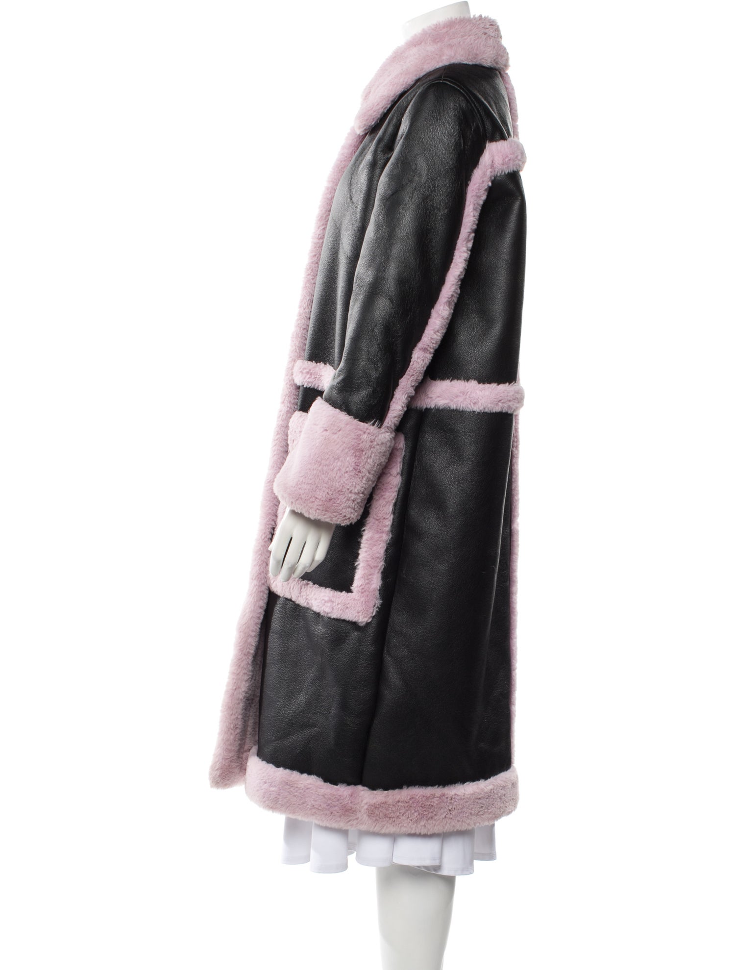 STAND STUDIO Colorblock Pattern Faux Fur Coat