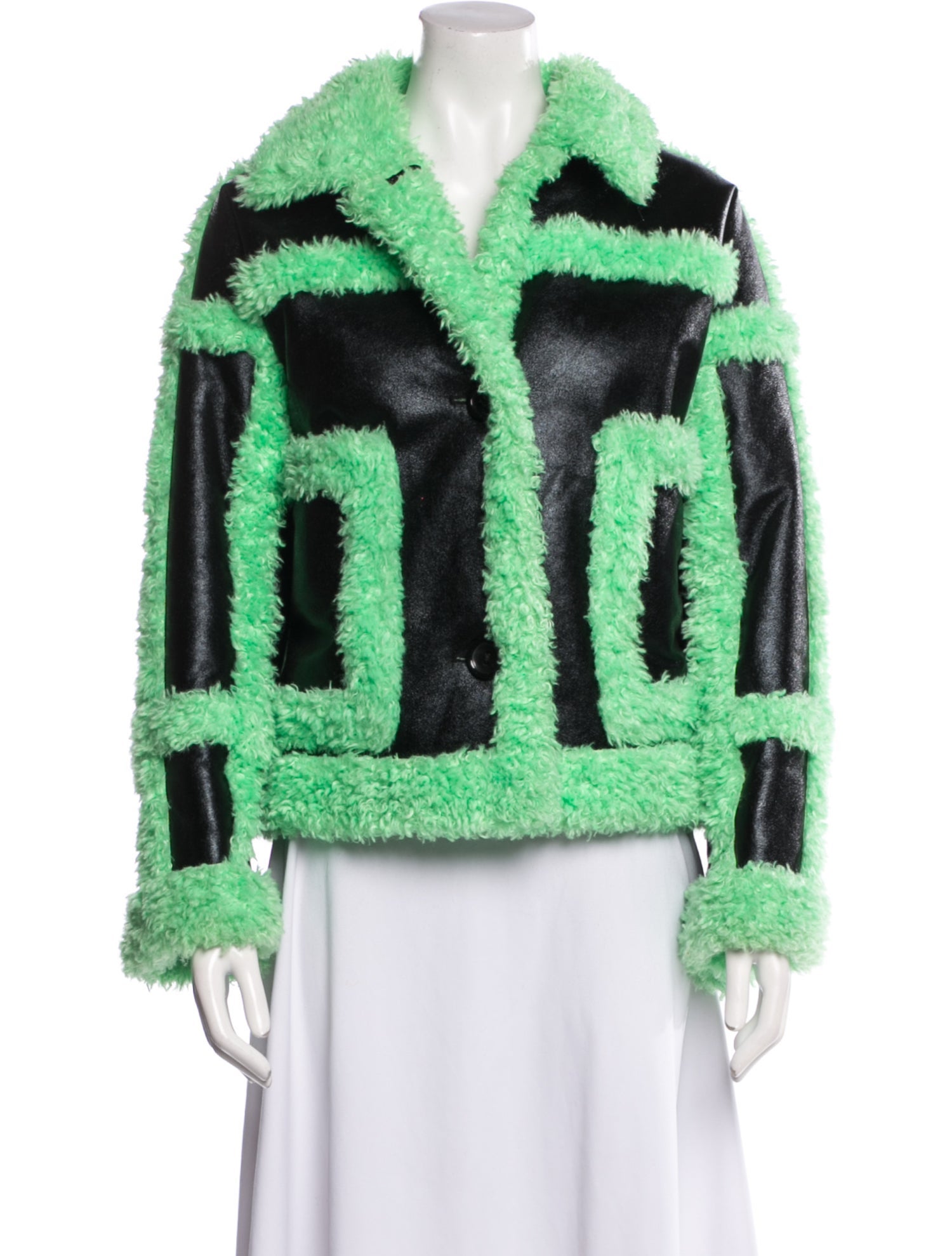 STAND STUDIO Colorblock Pattern Faux Fur Coat